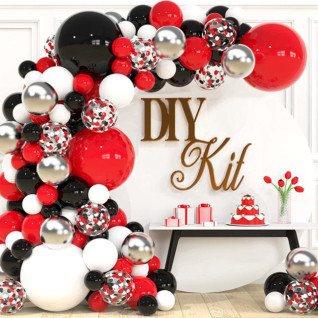 1 Set Red Black Balloons Garland Arch Kit Baby Shower Birthday Decorations  Red White Black Silver